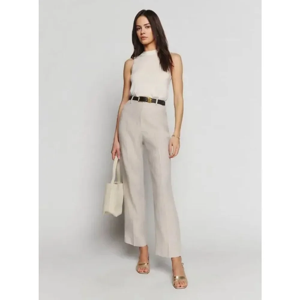 Reformation Freddie Linen Pants 4 Oatmeal - New with Tags